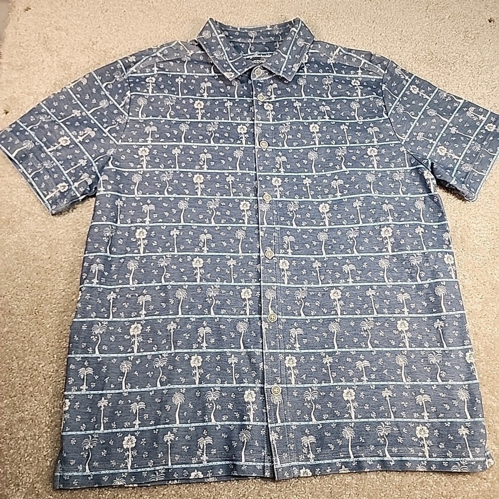 Tommy Bahama IslandZone Mens Large Blue Palm Tree Stripe Supima Cotton Shirt - Picture 3 of 8